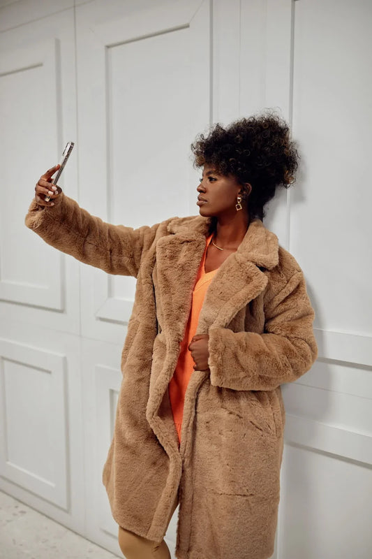 Women's dark beige fur coat 2118 - Which Mark