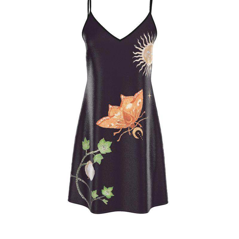 Vela Silk Slip Dress in Black Jungle Butterfly - Which Mark