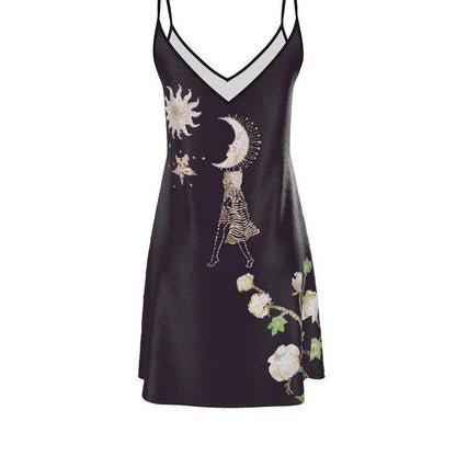 Vela Silk Slip Dress in Black Jungle Butterfly - Which Mark