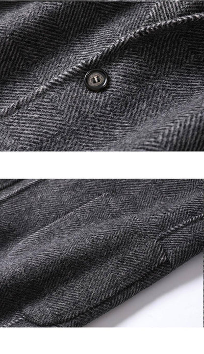 Cashmere Wool Trench Coat Winter Plaid Long Casual Coat Jacke Men - Which Mark