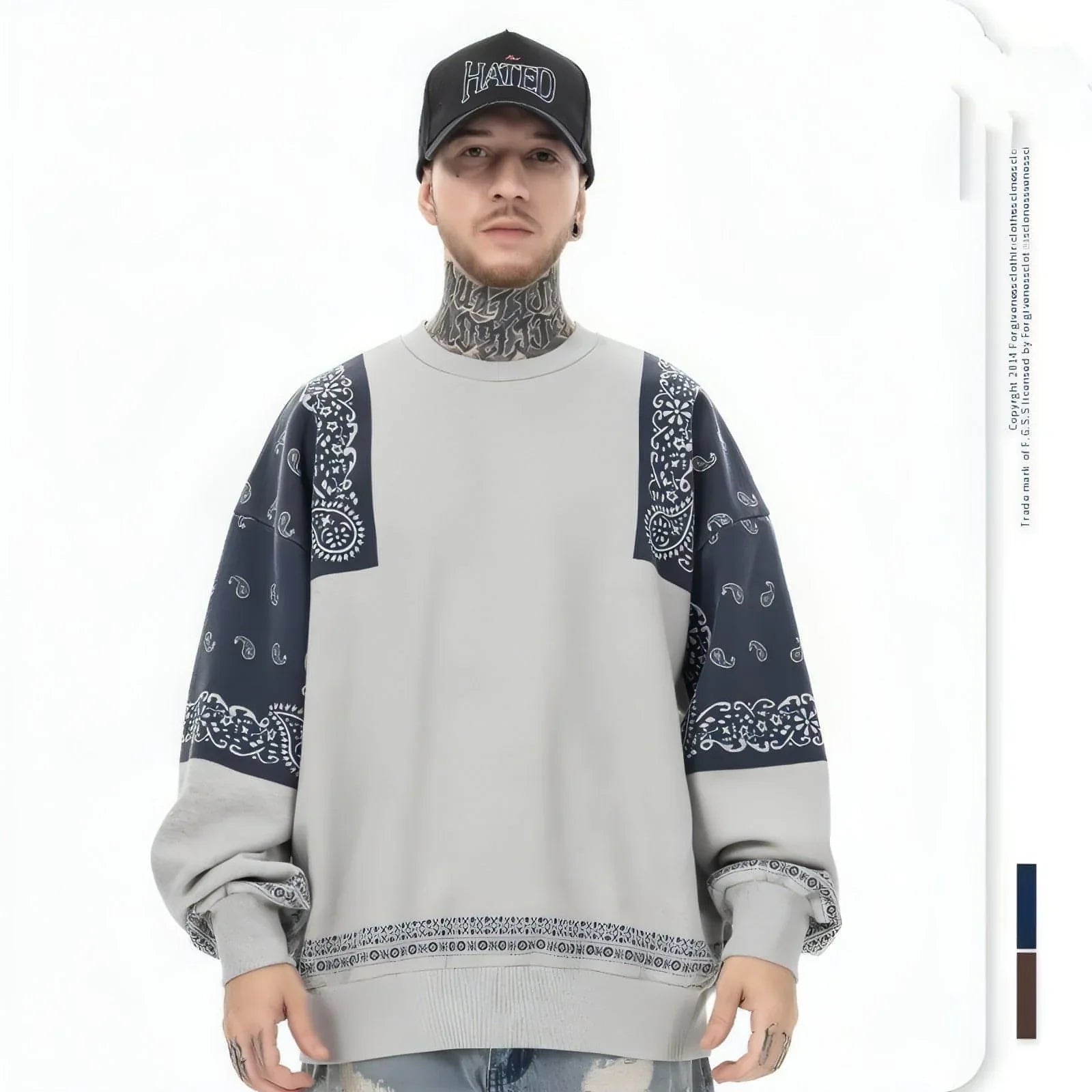 Retro Paisley Stitching Fleece-lined Crew Neck Sweater - Which Mark