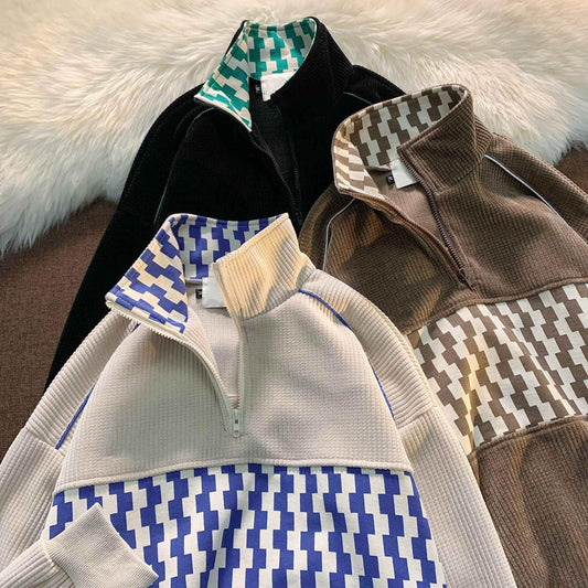 Stitching Waffle Stand Collar Sweater Men - Which Mark