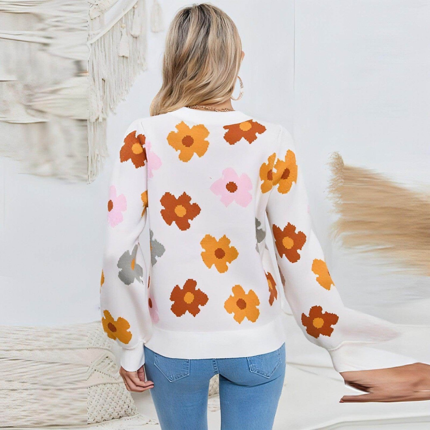 Knitted Thread Sweater Women's Flower - Which Mark