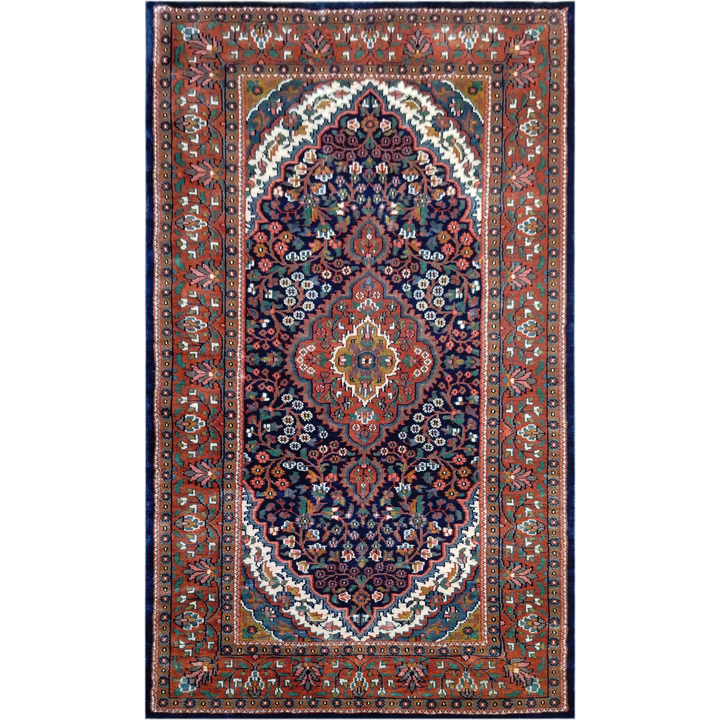 Hand Knotted Navy Blue Art Silk Persian Carpet 3×5 feet