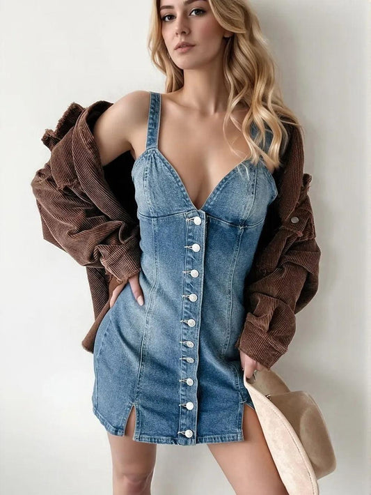 Button Down Mini Cami Denim Dress - Which Mark