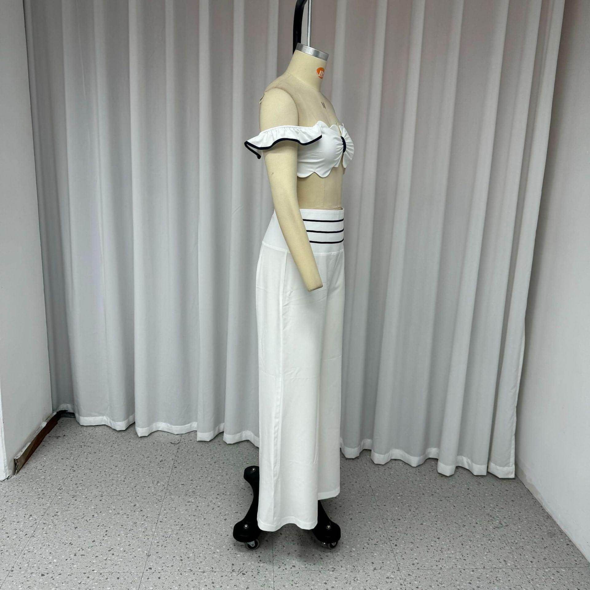 Women's Fashion Casual Off-shoulder Solid Color Two-piece Set - Which Mark