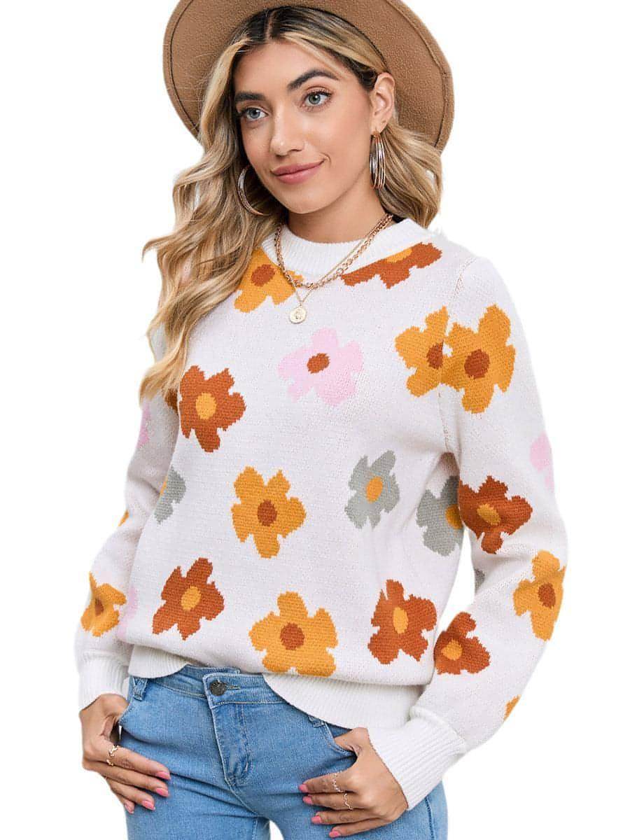 Knitted Thread Sweater Women's Flower - Which Mark