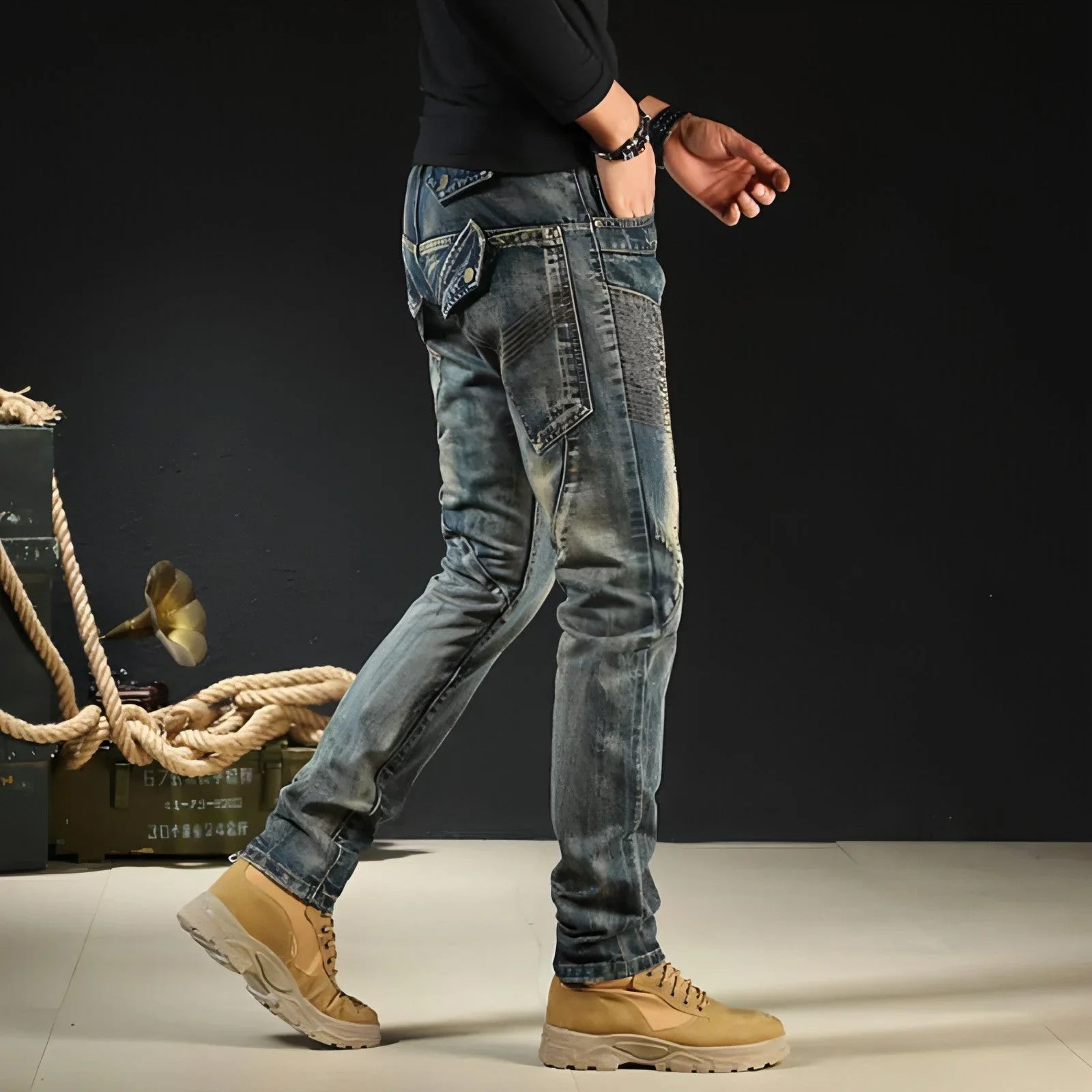 Men's Fashion Japanese Style Retro Nostalgic Motorcycle Jeans Men - Which Mark
