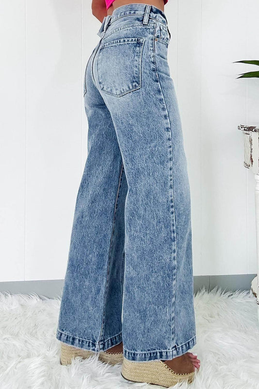 Dusk Blue Central Seamed Wide Leg High Waist Jeans - Which Mark