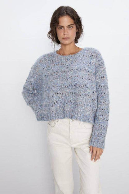 Loose hollow pullover round neck thin sweater short sweater women - Which Mark