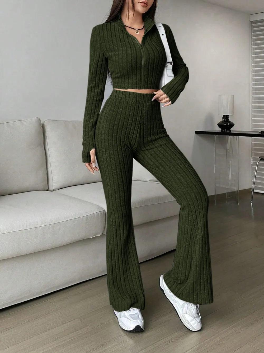 Honey Zip Up Long Sleeve Top and Pants Set - Which Mark