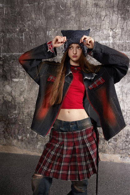 A1. Color Matching Cat Raw-cut Edges Washed And Worn Loose Lapels Coat - Which Mark