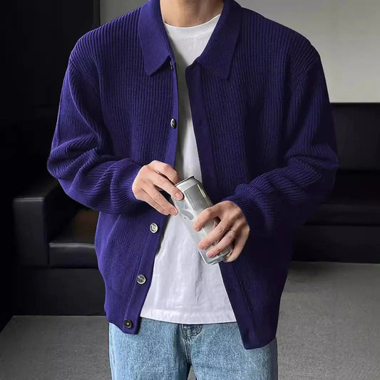 Fashion Solid Color Simple Men's Knitwear Cardigan Sweater Coat - Which Mark