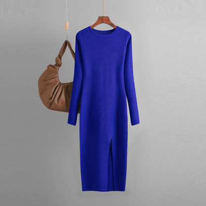 Autumn And Winter Long Sleeve Knitted Backless Round Neck Dress - Which Mark