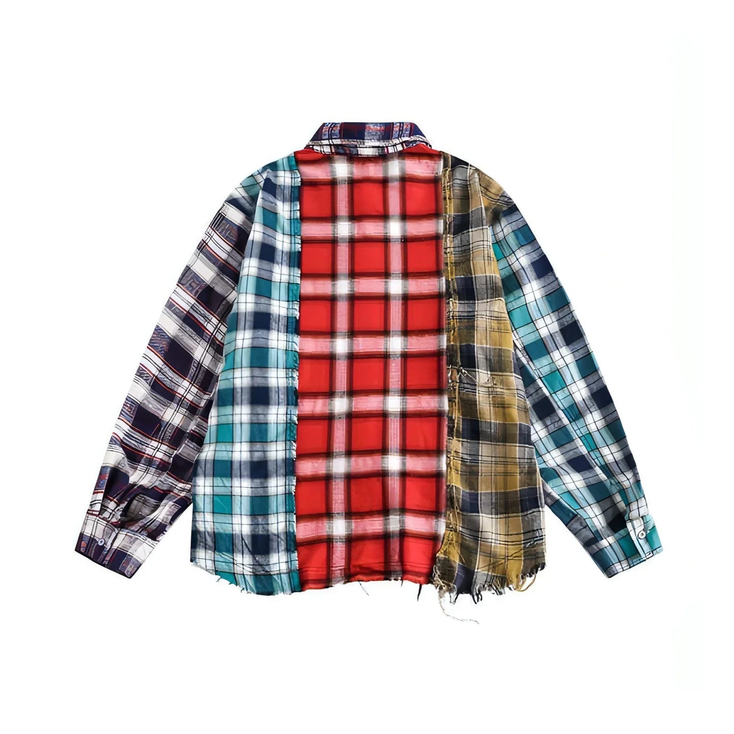 Multi-color Mosaic Plaid Fringed Hem Long Sleeve DressShirt Men - Which Mark