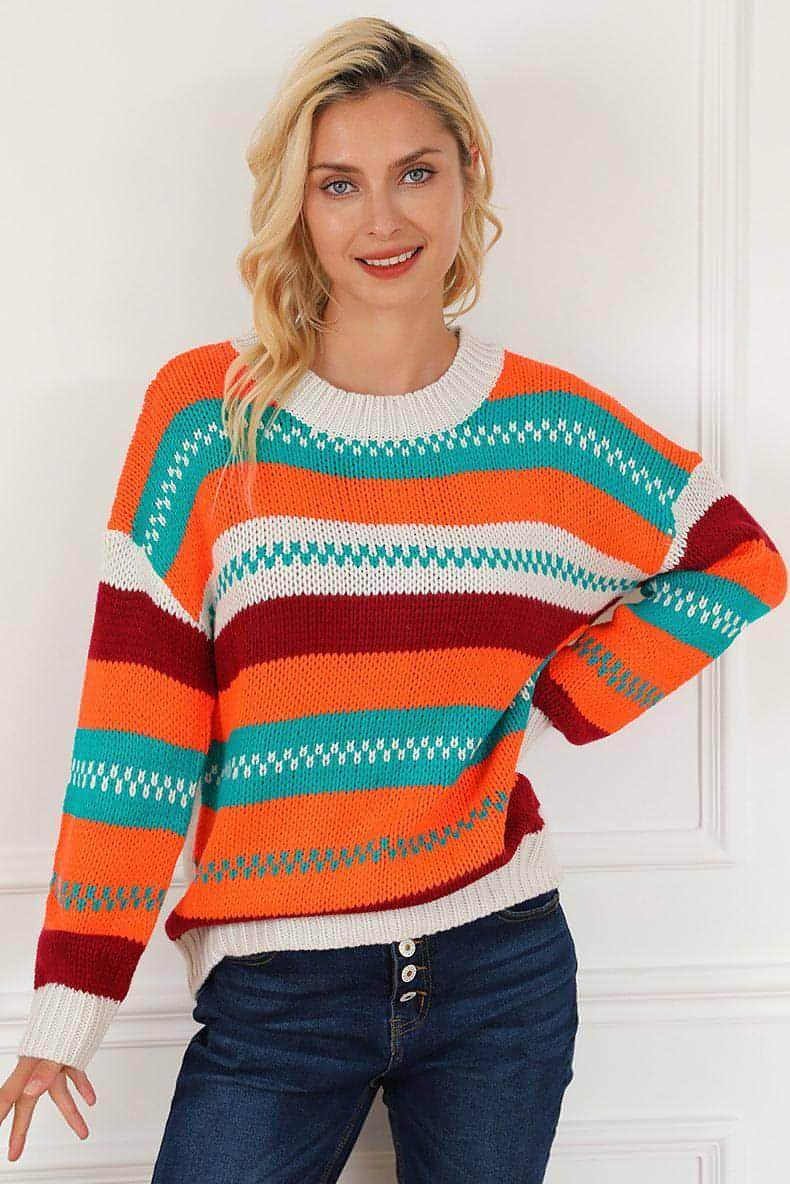 Loose Color Pullover Regular Sleeve Sweater Women - Which Mark