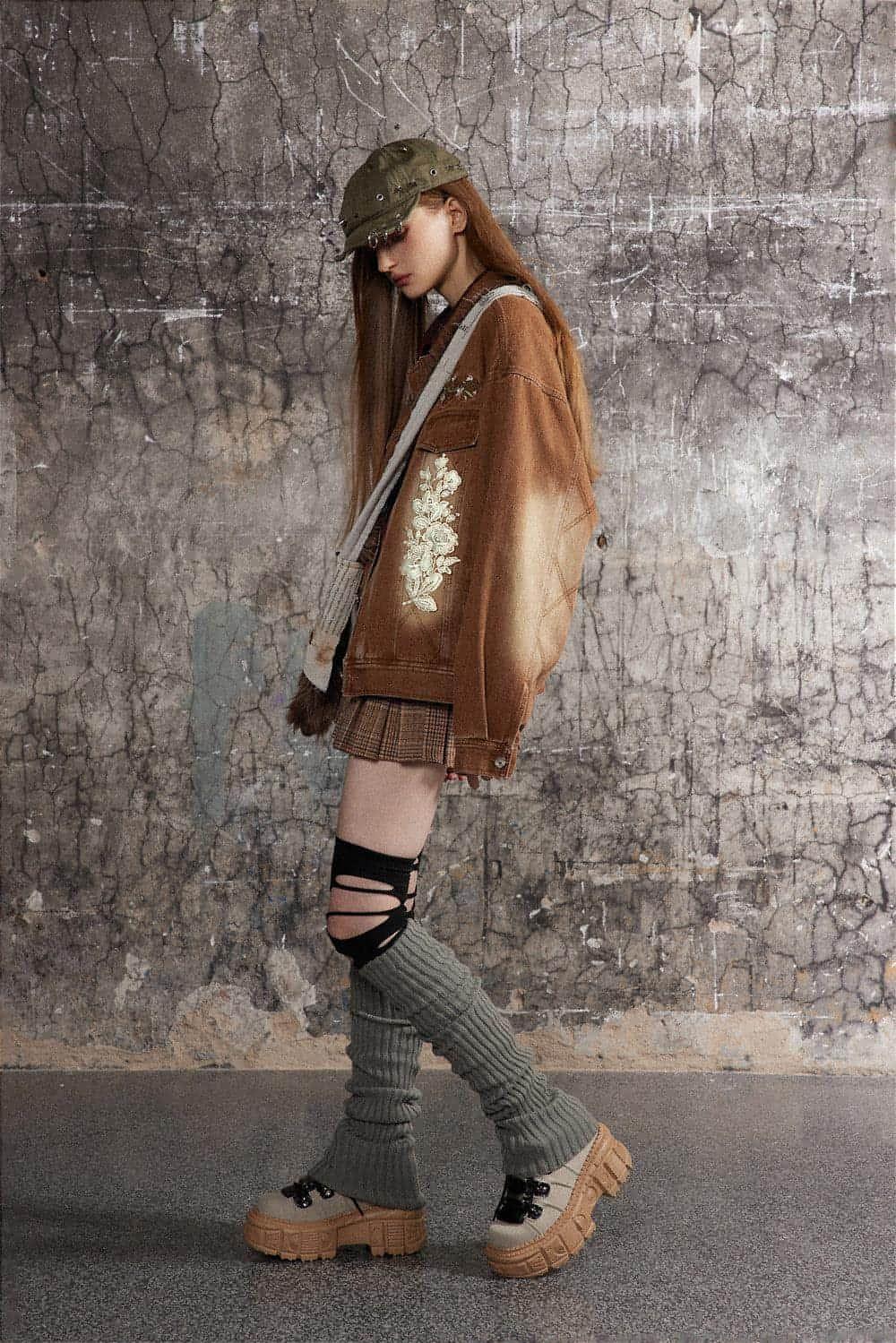 Floral Embroidery Spray Painting Denim Jacket Men & Women Punk - Which Mark