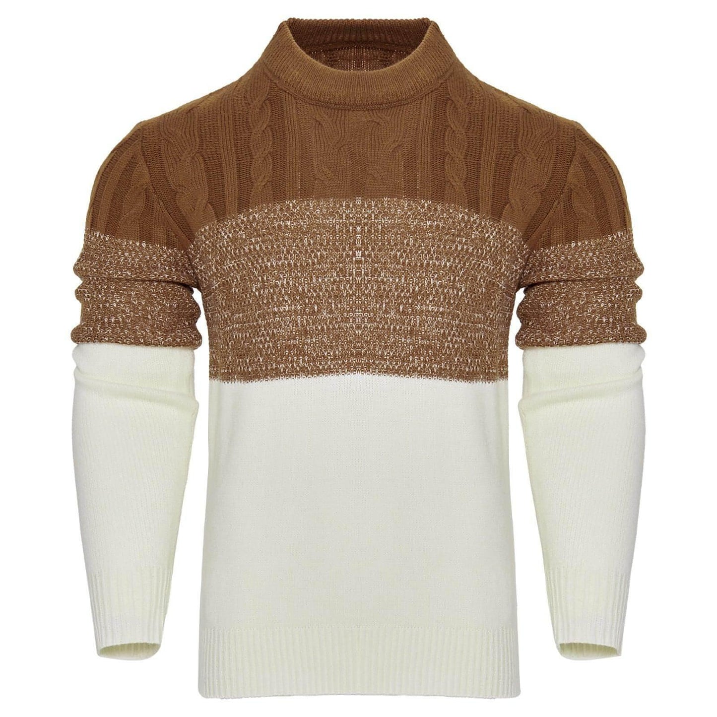 Men's Casual Color Block Long Sleeve Cable Knit Pullover Sweater - Which Mark