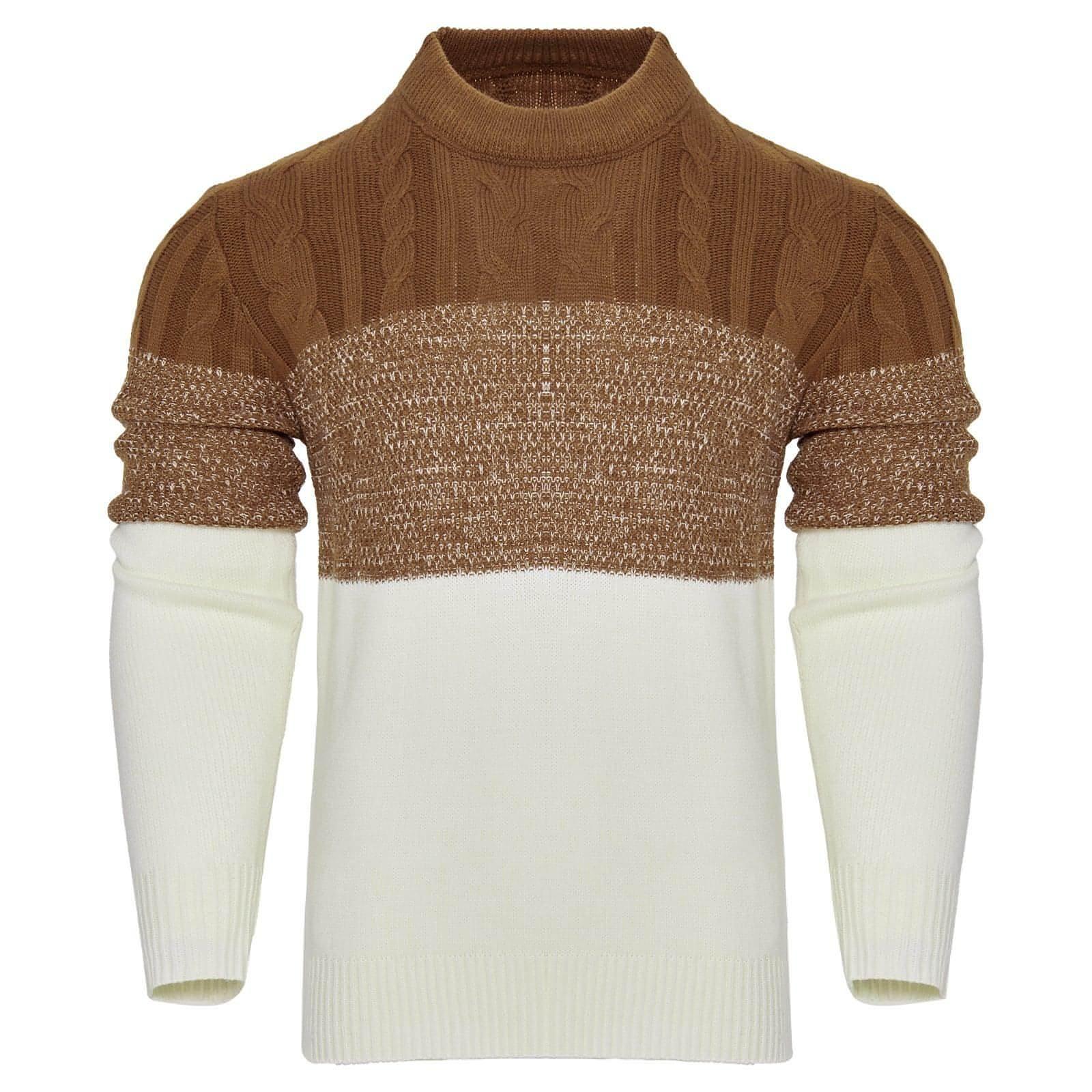 Men's Casual Color Block Long Sleeve Cable Knit Pullover Sweater - Which Mark