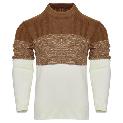 Men's Casual Color Block Long Sleeve Cable Knit Pullover Sweater - Which Mark