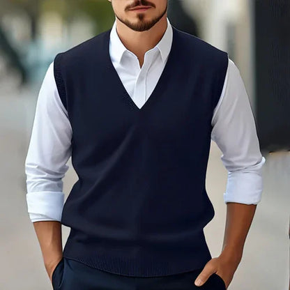 Men's Sleeveless Sweater Vest Casual Solid Color And V-neck - Which Mark