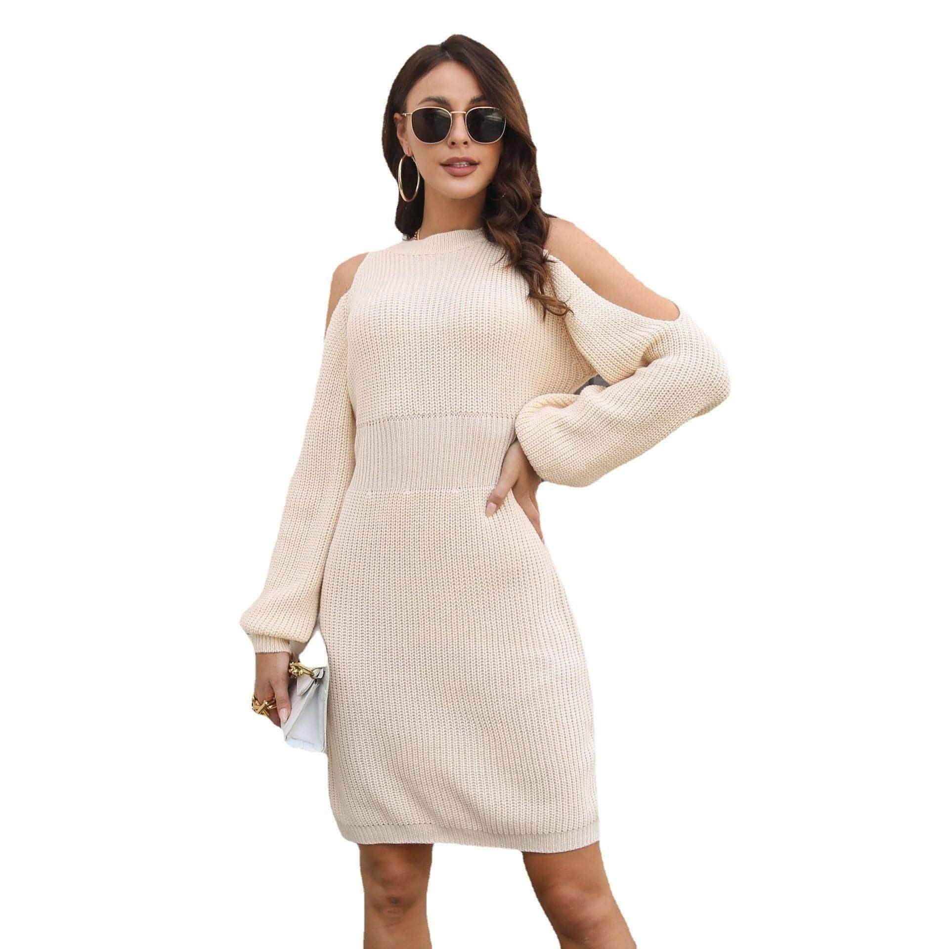 Lantern Sleeve Woolen Skirt Female Waist Trimming Loose Knitted Dress - Which Mark