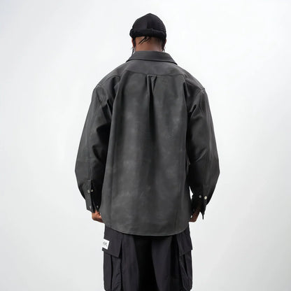 Retro Street Style Washed-out PU Leather DressShirt Men - Which Mark