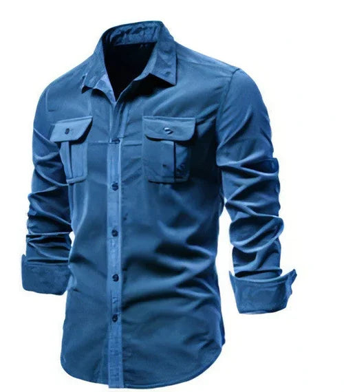Men DressShirt College Tops Longsleeve Blue - Which Mark