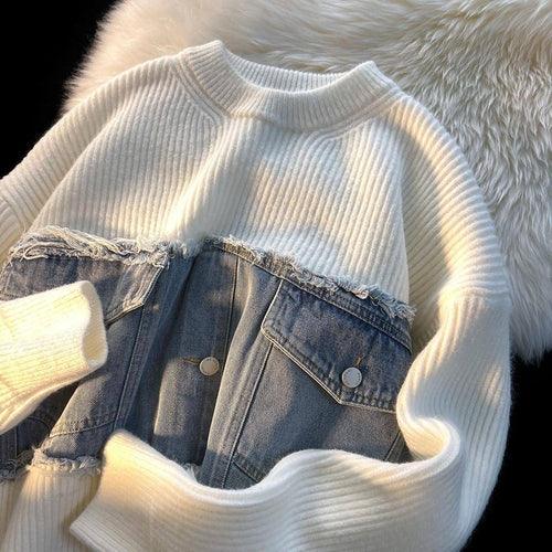 Designer Denim Splicing Knitwear Men Sweater - Edition 25 - Which Mark