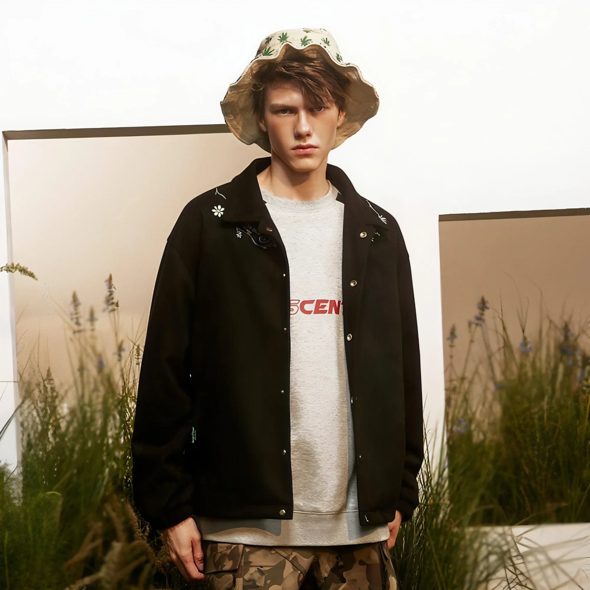 Letter Floral Embroidered Jacket For Men - Which Mark