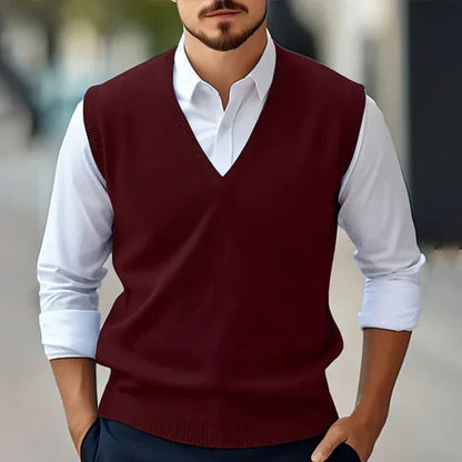 Men's Sleeveless Sweater Vest Casual Solid Color And V-neck - Which Mark