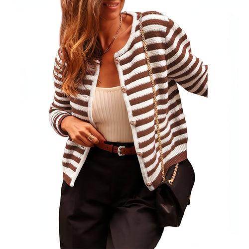 Women's Contrasting Striped Cardigan Sweater - Which Mark