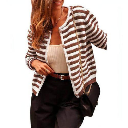 Women's Contrasting Striped Cardigan Sweater - Which Mark