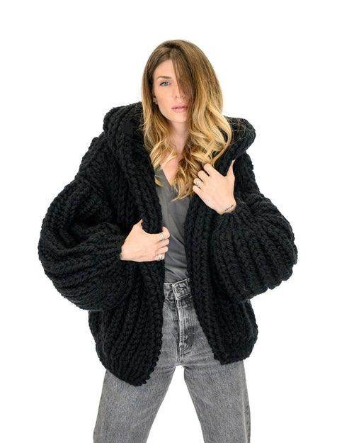 Loose And Hooded Cardigan Coat Handmade Knitting Needle Women's - Which Mark