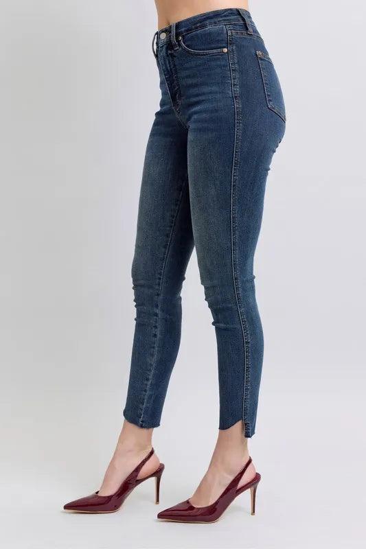 Judy Blue Full Size High Waist Tummy Control Step Hem Skinny Jeans Plus Size - Which Mark