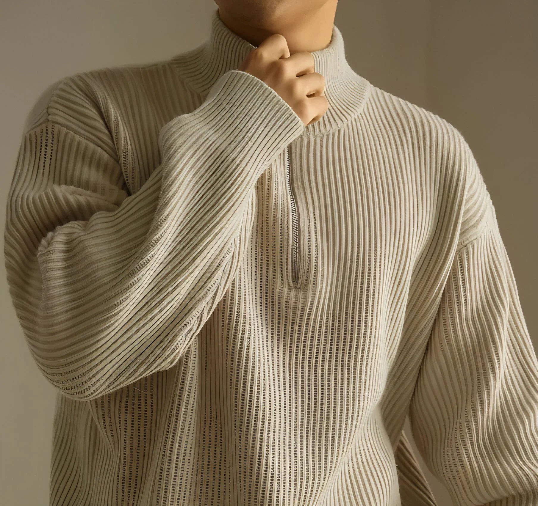 Lazy And Versatile Wool Turtleneck Half Loose Zip Sweater - Which Mark