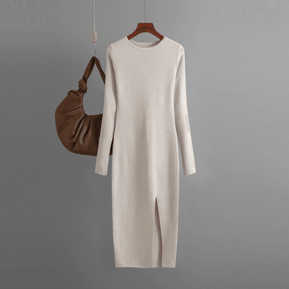Autumn And Winter Long Sleeve Knitted Backless Round Neck Dress - Which Mark