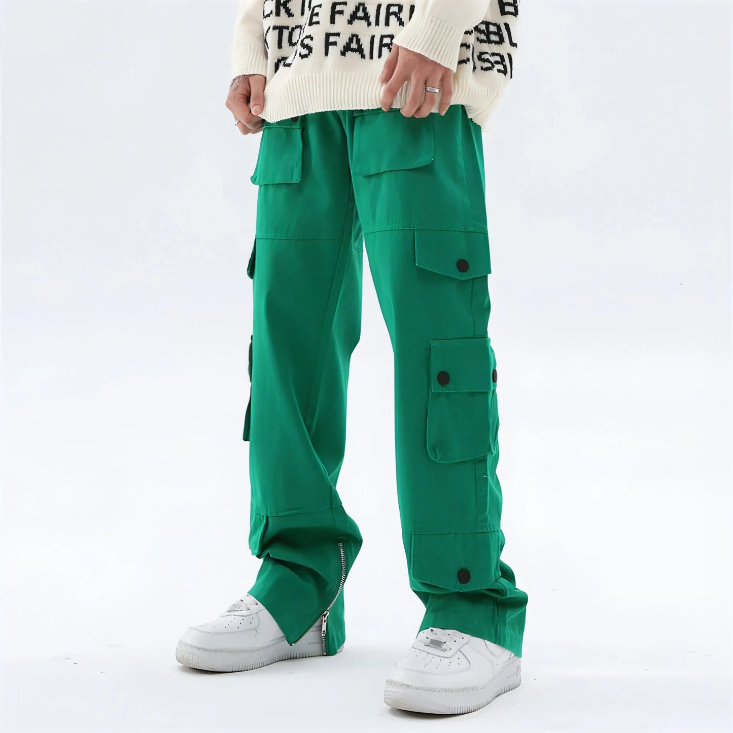 High Street Loose Hem Zip-Slit Straight-Leg Trousers Men Jeans - Which Mark