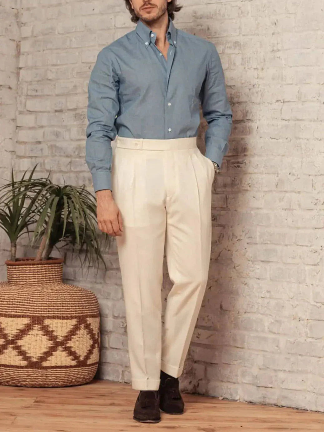 Men's Solid Color Button Pants - Which Mark