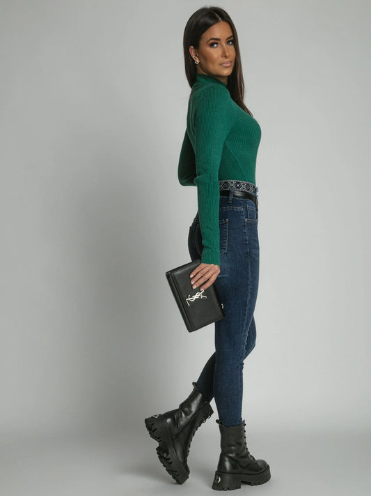 Women's fitted turtleneck bottle green 3212024 - Which Mark