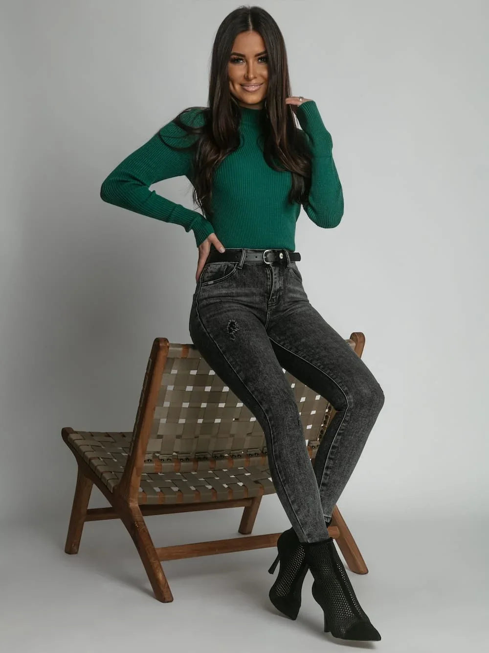 Women's fitted turtleneck bottle green 3212024 - Which Mark