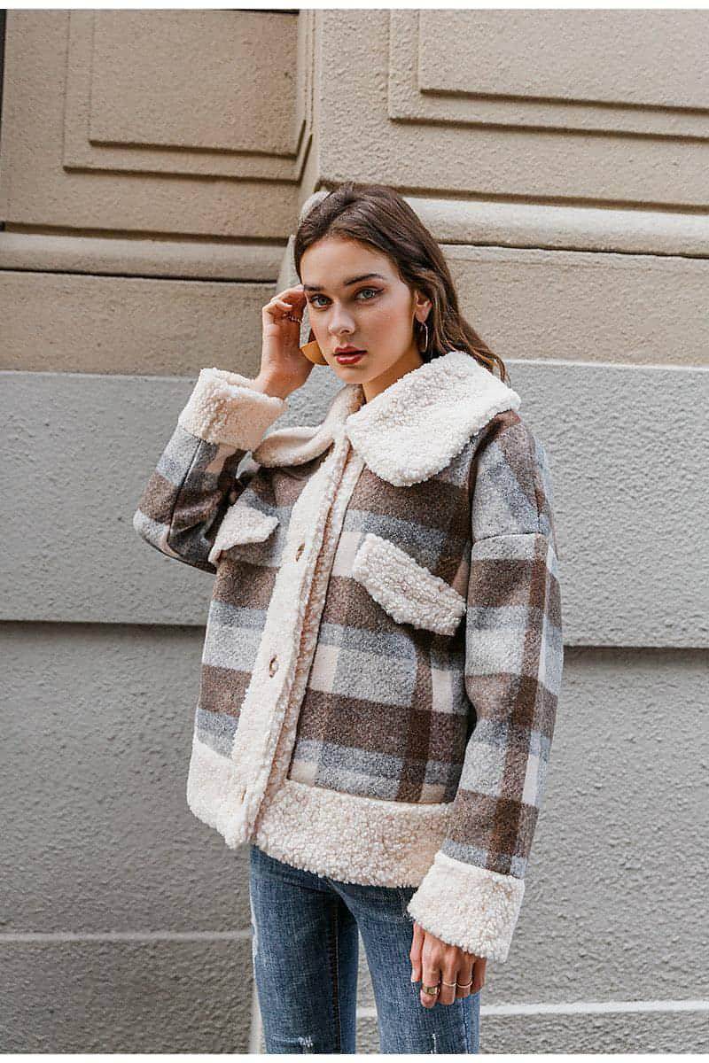 New coat plaid lamb wool thick plaid coat - Which Mark