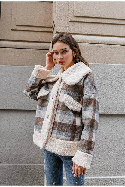 New coat plaid lamb wool thick plaid coat - Which Mark