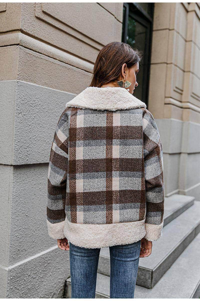 New coat plaid lamb wool thick plaid coat - Which Mark