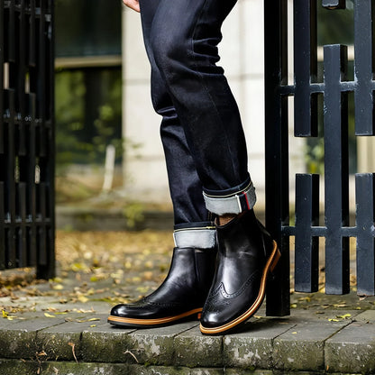 Men's Shoes High-top Sleeve Men's Leather Boots Cowhide British Retro - Which Mark