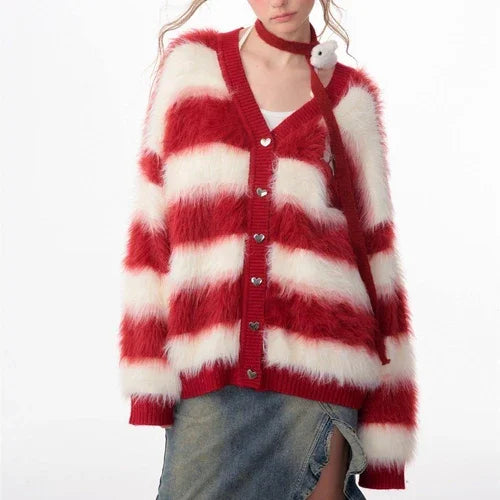 Lady In A Thick Red Sweater With Stripes - Which Mark