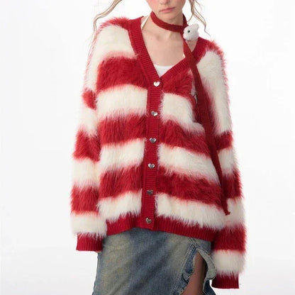 Lady In A Thick Red Sweater With Stripes - Which Mark