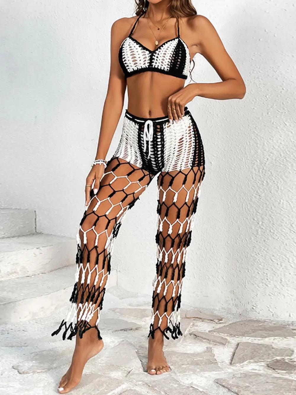 Cutout Halter Neck Top and Pants Two-Piece Swim Set - Which Mark