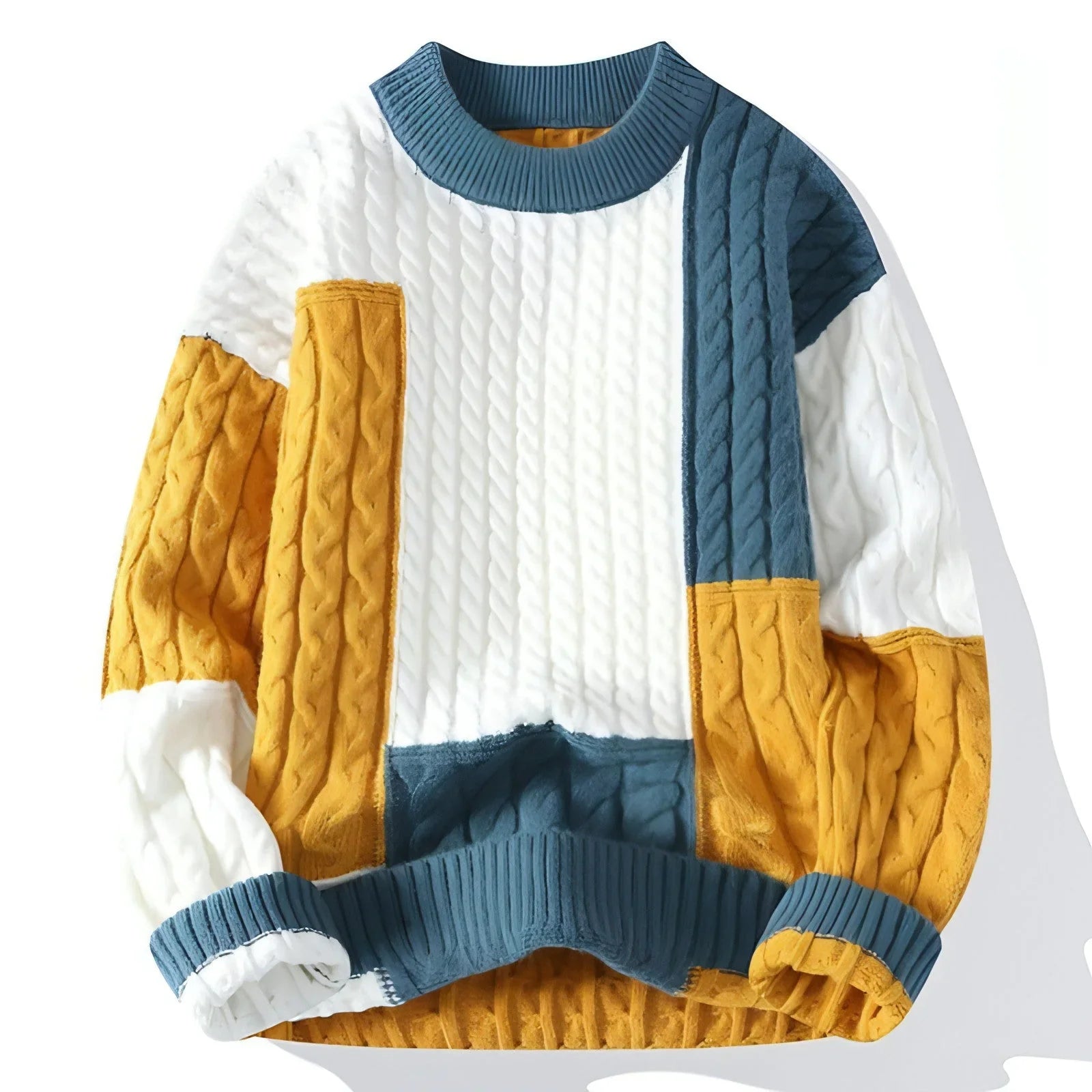 Men's Crew Neck Pullover Sweater Color Contrast Patchwork - Which Mark