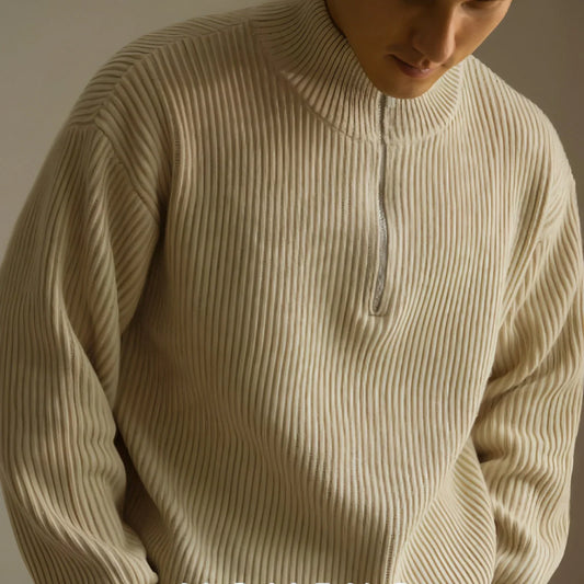 Lazy And Versatile Wool Turtleneck Half Loose Zip Sweater - Which Mark